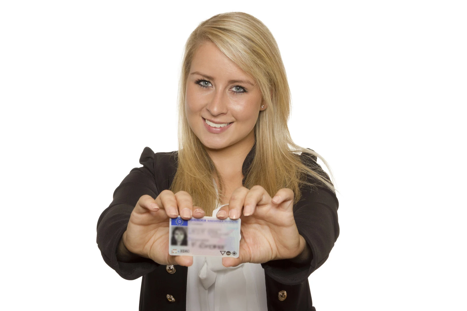 Young woman showing her driver's license